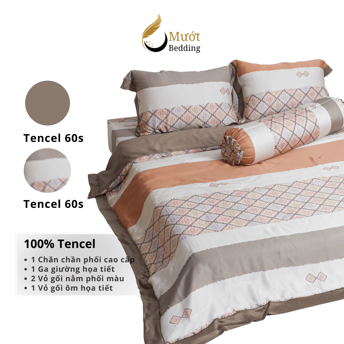 Bộ ga giường Mướt bedding chất liệu lụa Tencel bộ 5 món gồm chăn cao cấp đầy đủ size giường