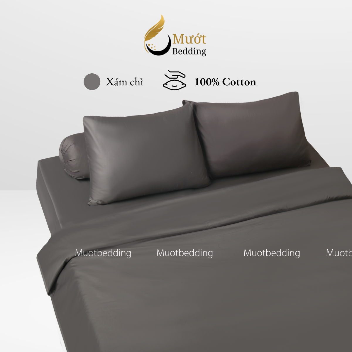 Bộ chăn ga gối Cotton Satin trơn màu cao cấp Mướt bedding đầy đủ size, set gồm Vỏ chăn + ga giường + vỏ gối nằm