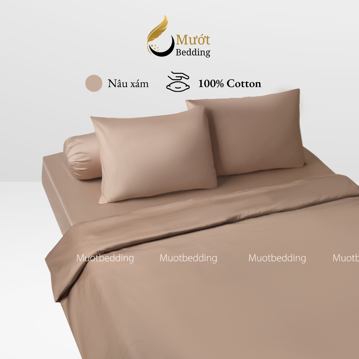 Bộ chăn ga gối Cotton Satin trơn màu cao cấp Mướt bedding đầy đủ size, set gồm Vỏ chăn + ga giường + vỏ gối nằm