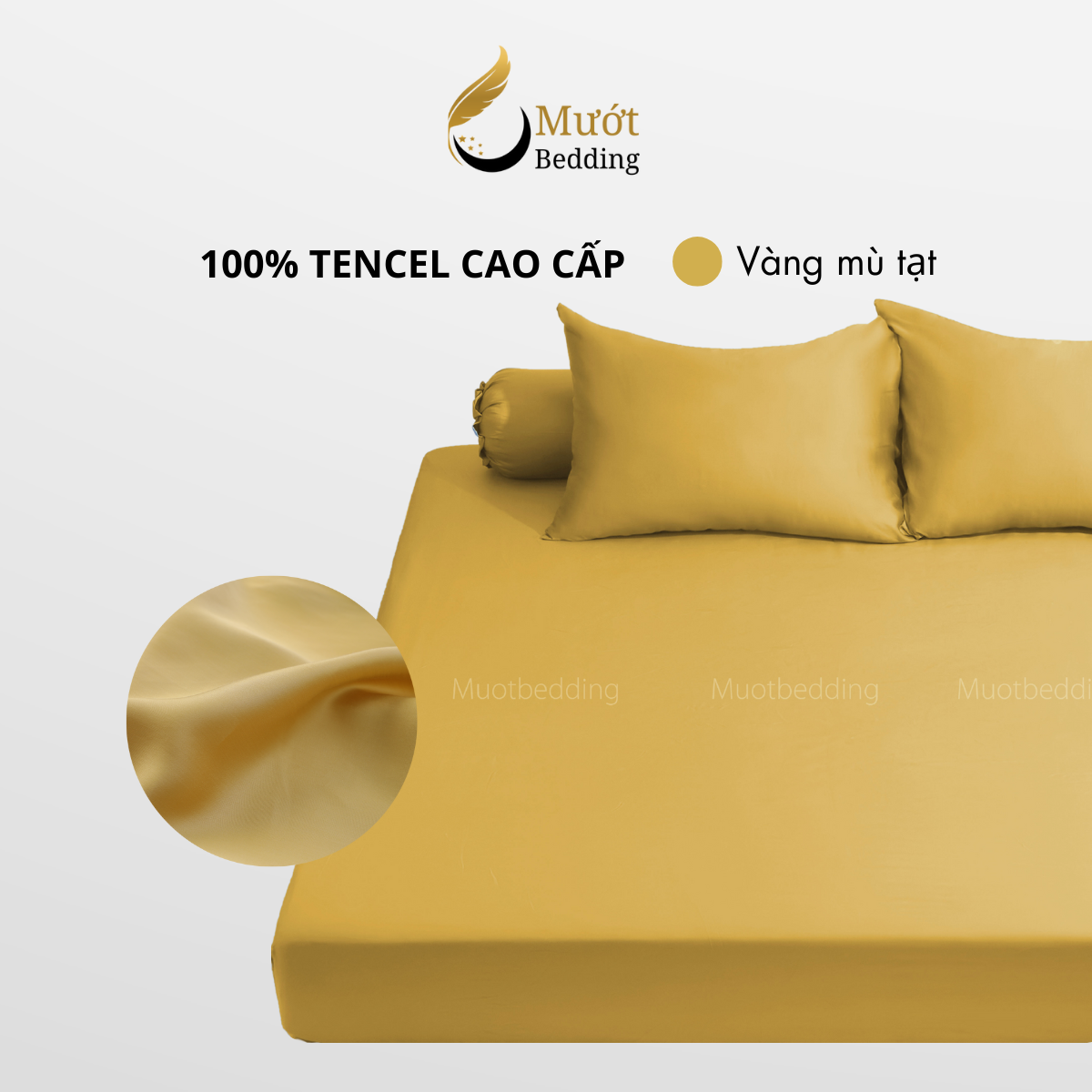 Bộ ga gối 4 món Lụa Tencel Mướt Bedding cao cấp trơn màu, set gồm 1 ga giường bo chun, 2 vỏ gối nằm và 1 vỏ gối ôm