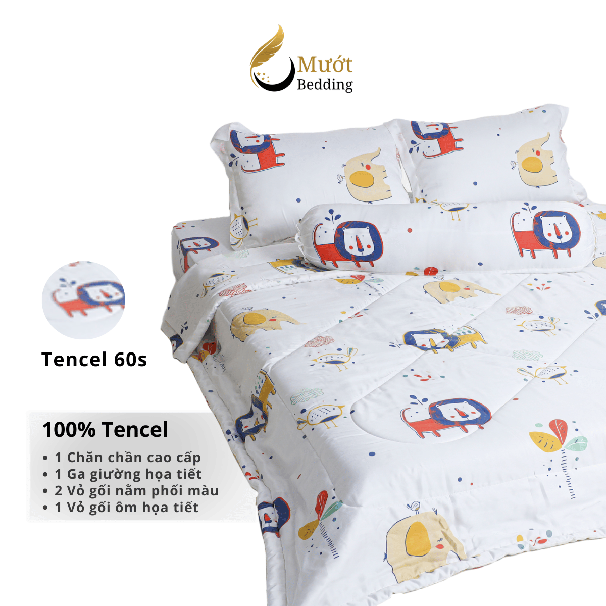 Bộ ga giường Mướt bedding chất liệu lụa Tencel bộ 5 món gồm chăn cao cấp đầy đủ size giường