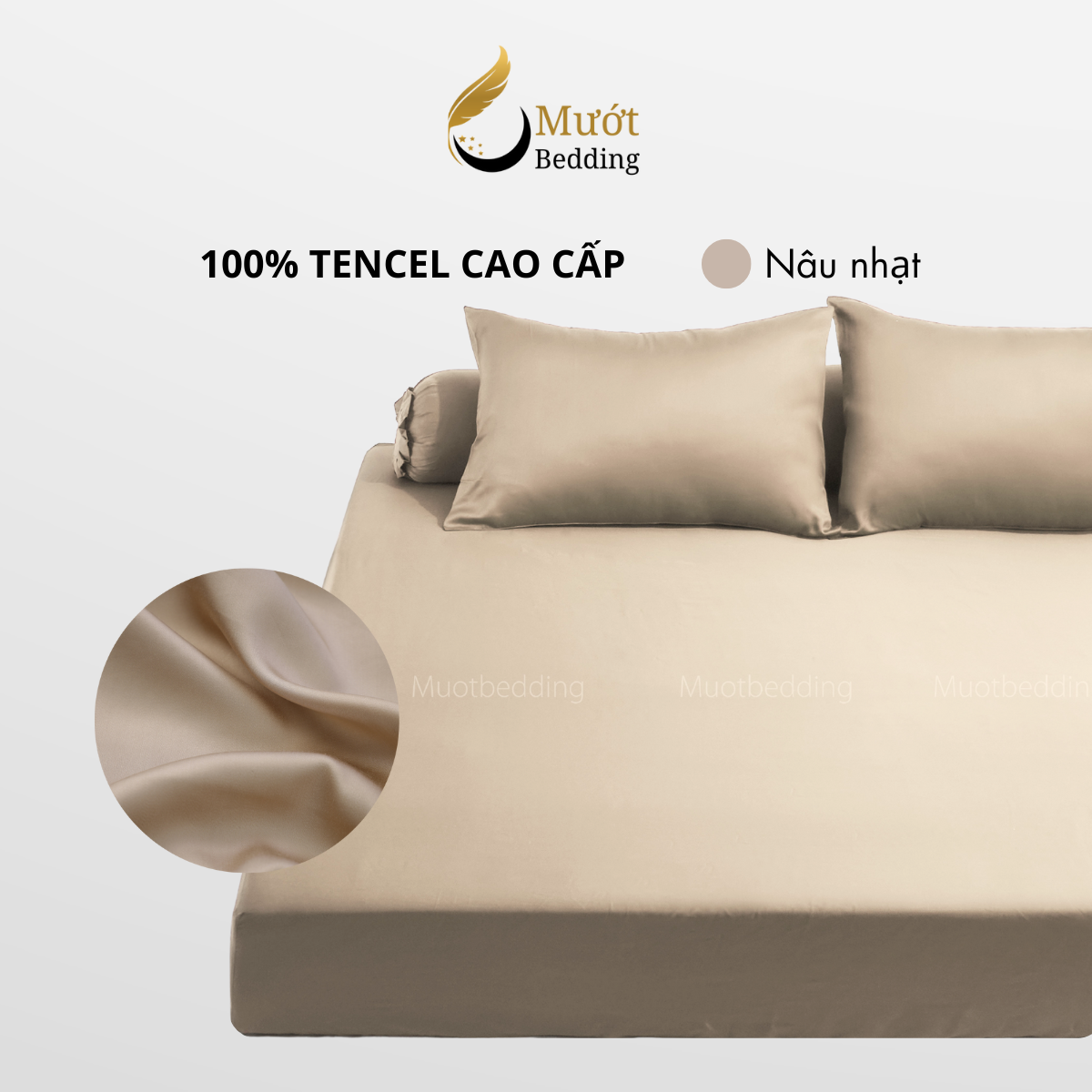Bộ ga gối 4 món Lụa Tencel Mướt Bedding cao cấp trơn màu, set gồm 1 ga giường bo chun, 2 vỏ gối nằm và 1 vỏ gối ôm