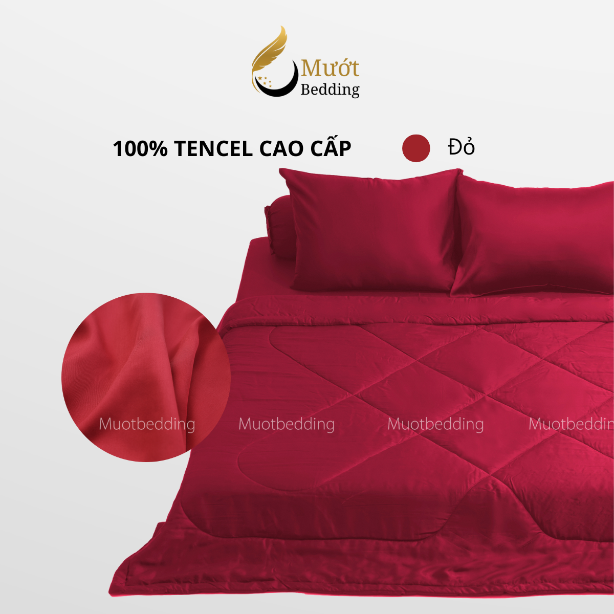 Bộ chăn ga gối lụa 100% Tencel 60s trơn màu - Mướt Bedding, bộ 5 món kèm chăn chần cao cấp