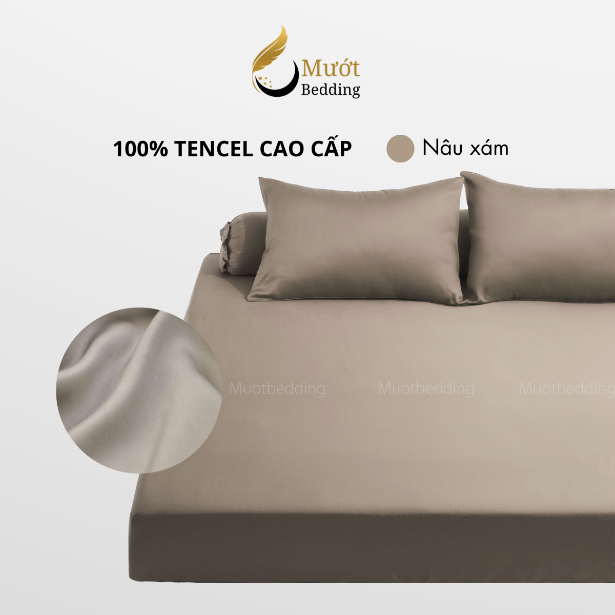 Bộ ga gối 4 món Lụa Tencel Mướt Bedding cao cấp trơn màu, set gồm 1 ga giường bo chun, 2 vỏ gối nằm và 1 vỏ gối ôm