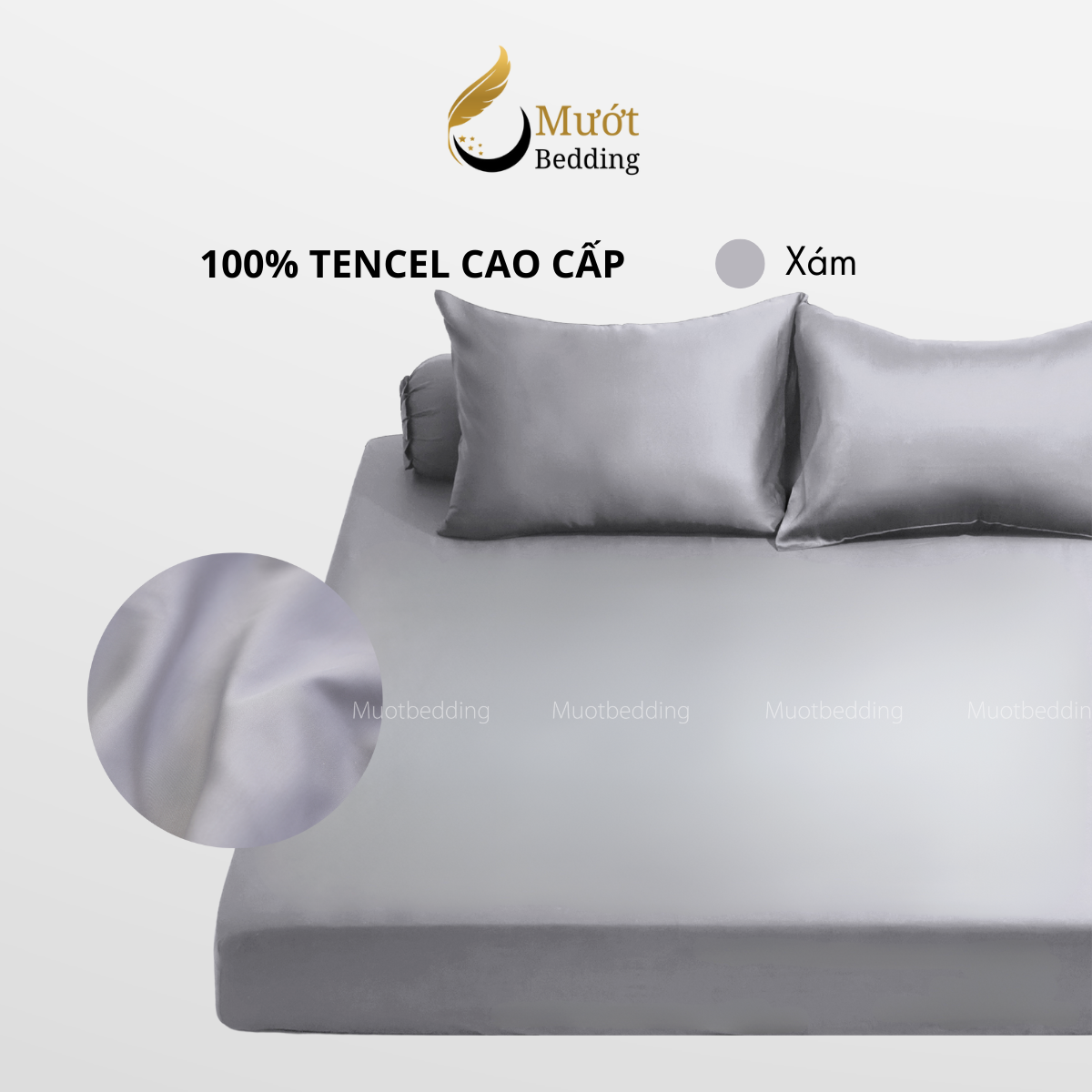 Bộ ga gối 4 món Lụa Tencel Mướt Bedding cao cấp trơn màu, set gồm 1 ga giường bo chun, 2 vỏ gối nằm và 1 vỏ gối ôm