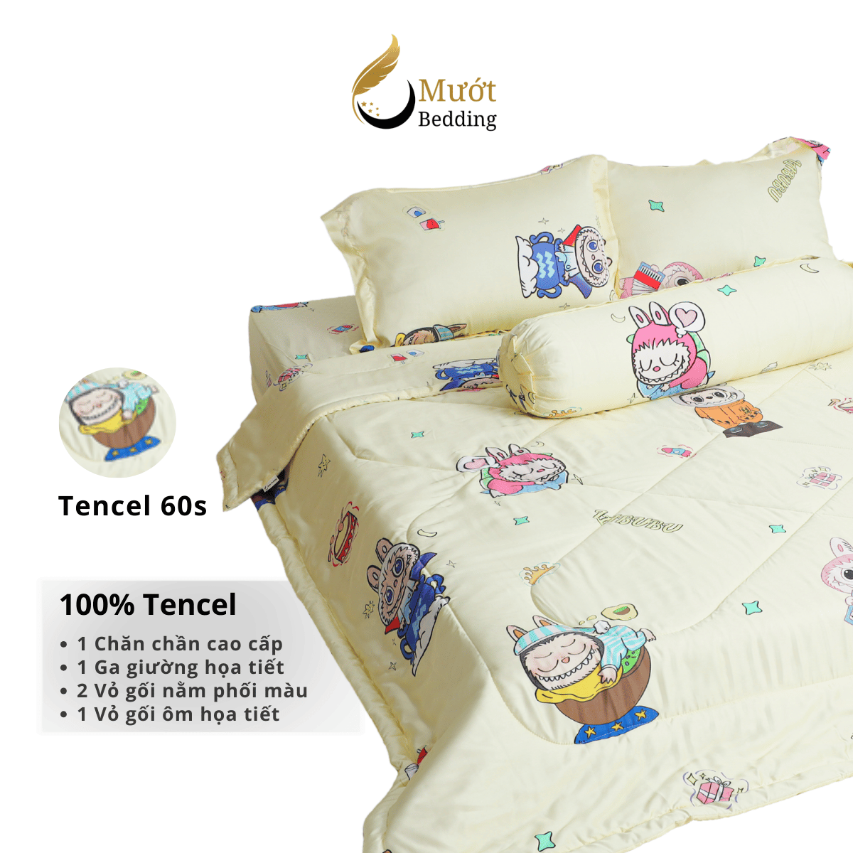 Bộ ga giường Mướt bedding chất liệu lụa Tencel bộ 5 món gồm chăn cao cấp đầy đủ size giường