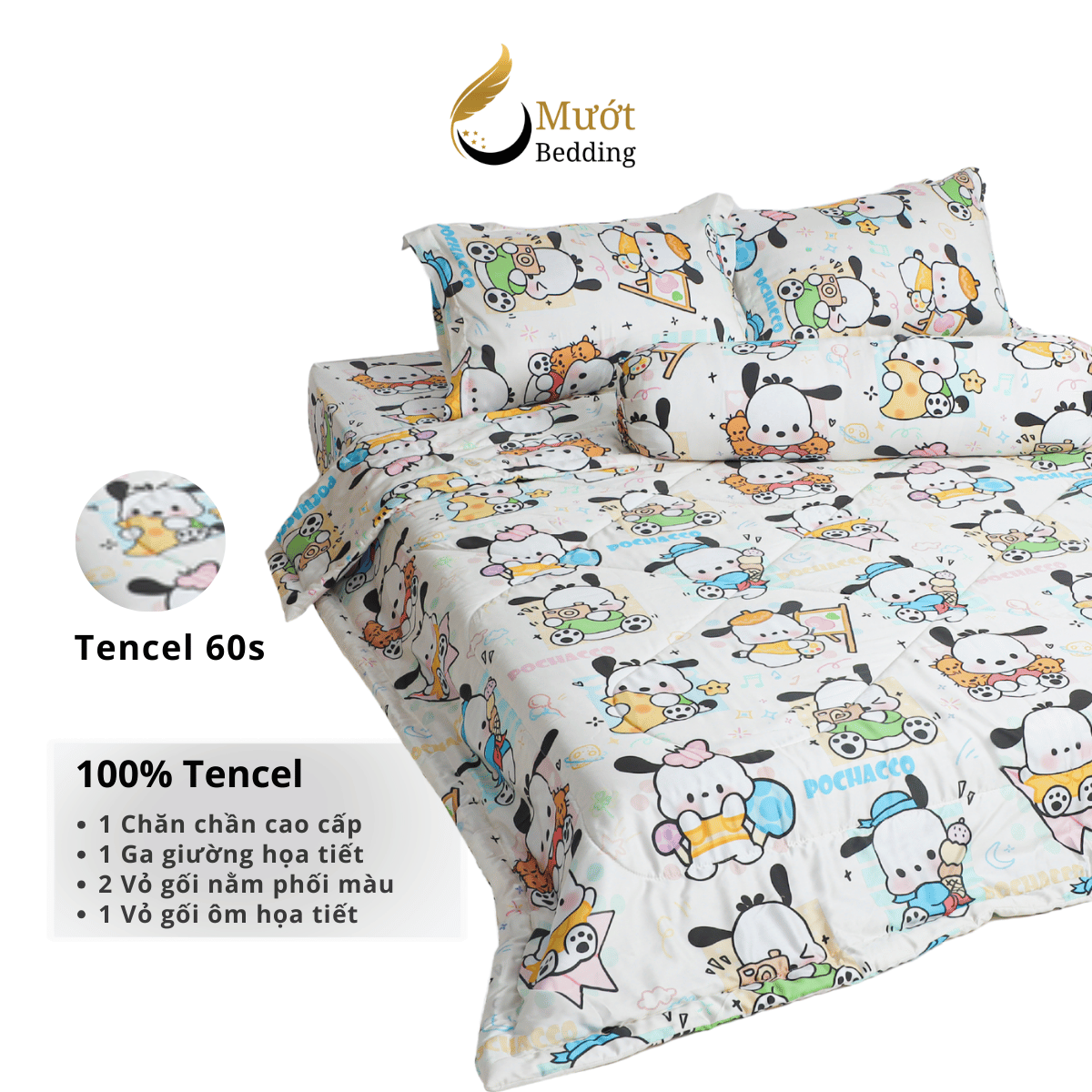 Bộ ga giường Mướt bedding chất liệu lụa Tencel bộ 5 món gồm chăn cao cấp đầy đủ size giường
