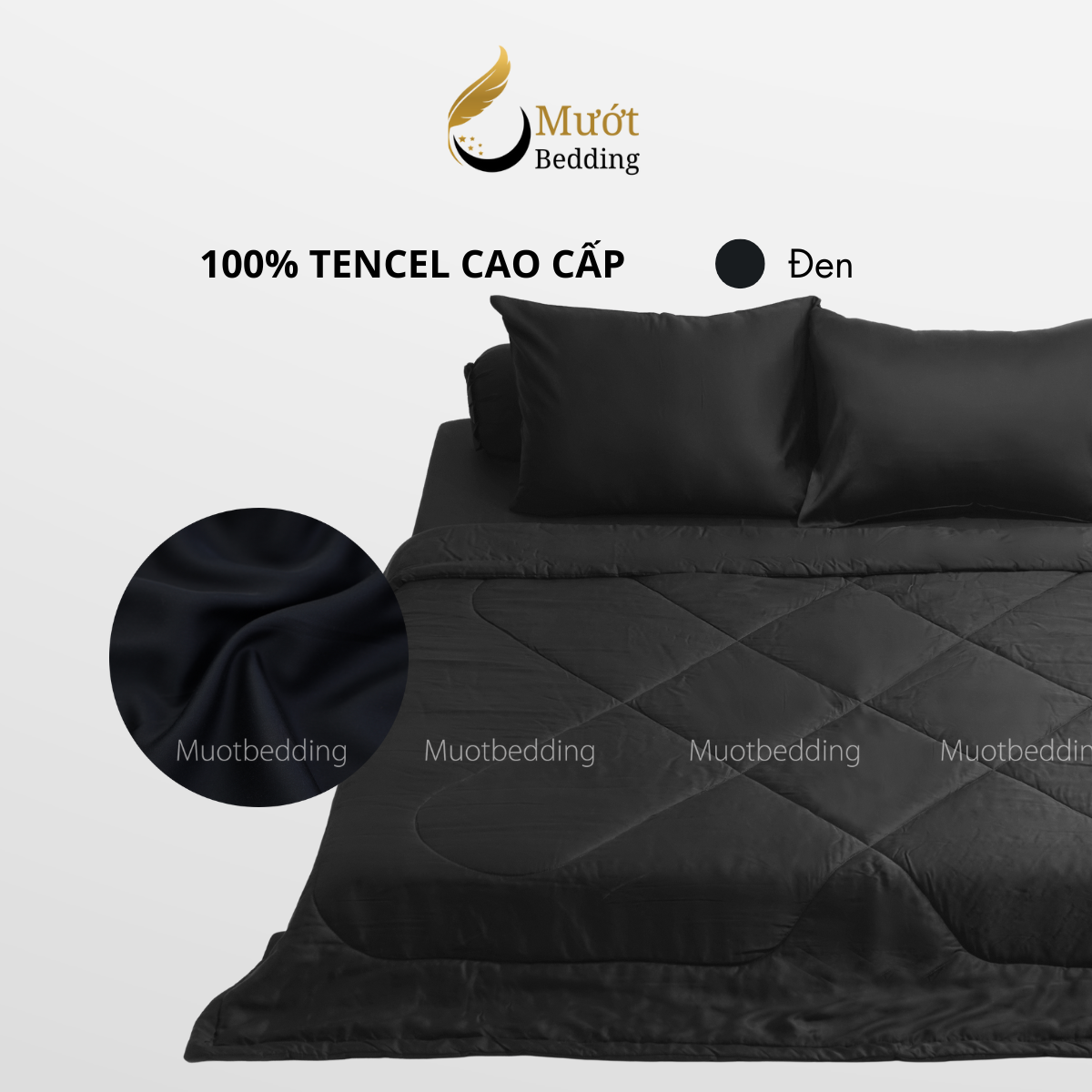 Bộ chăn ga gối lụa 100% Tencel 60s trơn màu - Mướt Bedding, bộ 5 món kèm chăn chần cao cấp