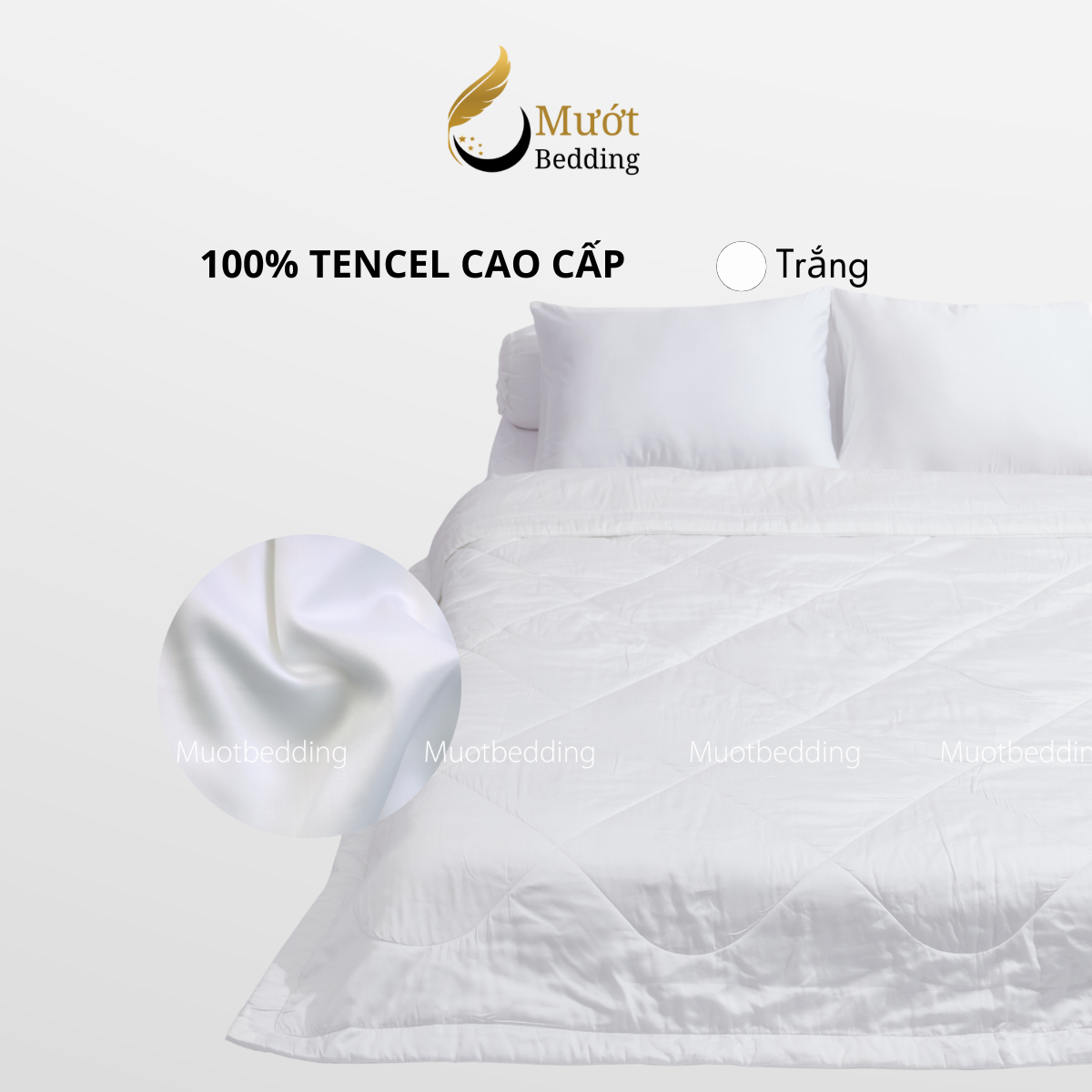 Bộ chăn ga gối lụa 100% Tencel 60s trơn màu - Mướt Bedding, bộ 5 món kèm chăn chần cao cấp