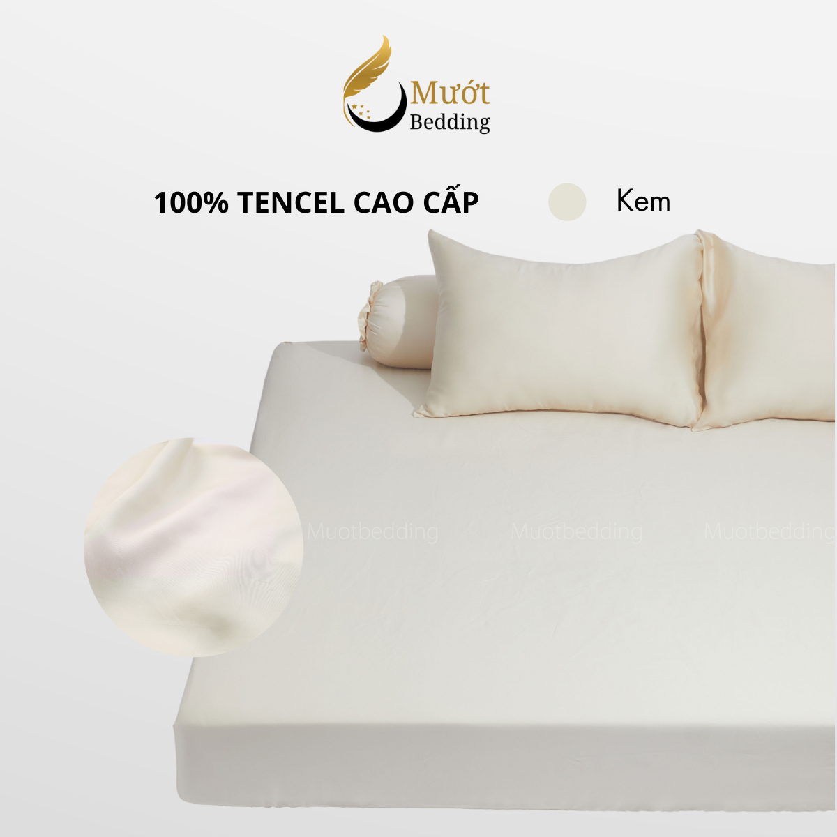 Bộ ga gối 4 món Lụa Tencel Mướt Bedding cao cấp trơn màu, set gồm 1 ga giường bo chun, 2 vỏ gối nằm và 1 vỏ gối ôm