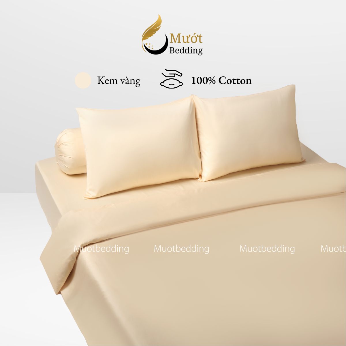 Bộ chăn ga gối Cotton Satin trơn màu cao cấp Mướt bedding đầy đủ size, set gồm Vỏ chăn + ga giường + vỏ gối nằm