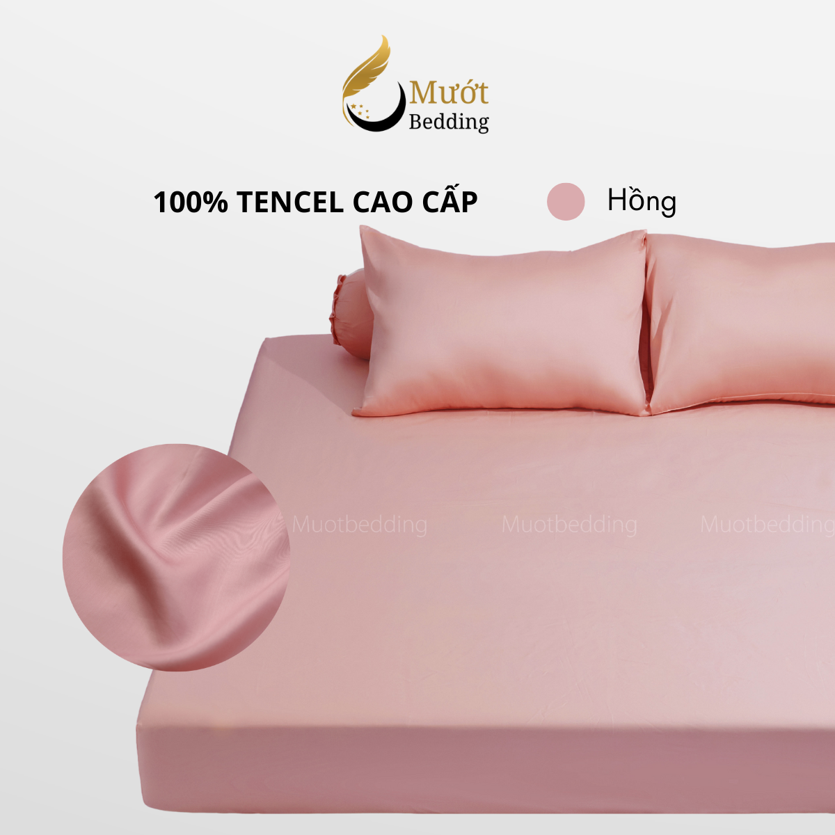 Bộ ga gối 4 món Lụa Tencel Mướt Bedding cao cấp trơn màu, set gồm 1 ga giường bo chun, 2 vỏ gối nằm và 1 vỏ gối ôm