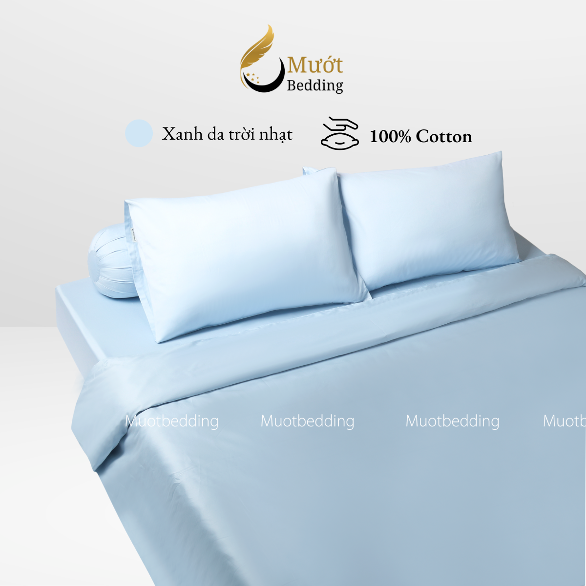 Bộ chăn ga gối Cotton Satin trơn màu cao cấp Mướt bedding đầy đủ size, set gồm Vỏ chăn + ga giường + vỏ gối nằm