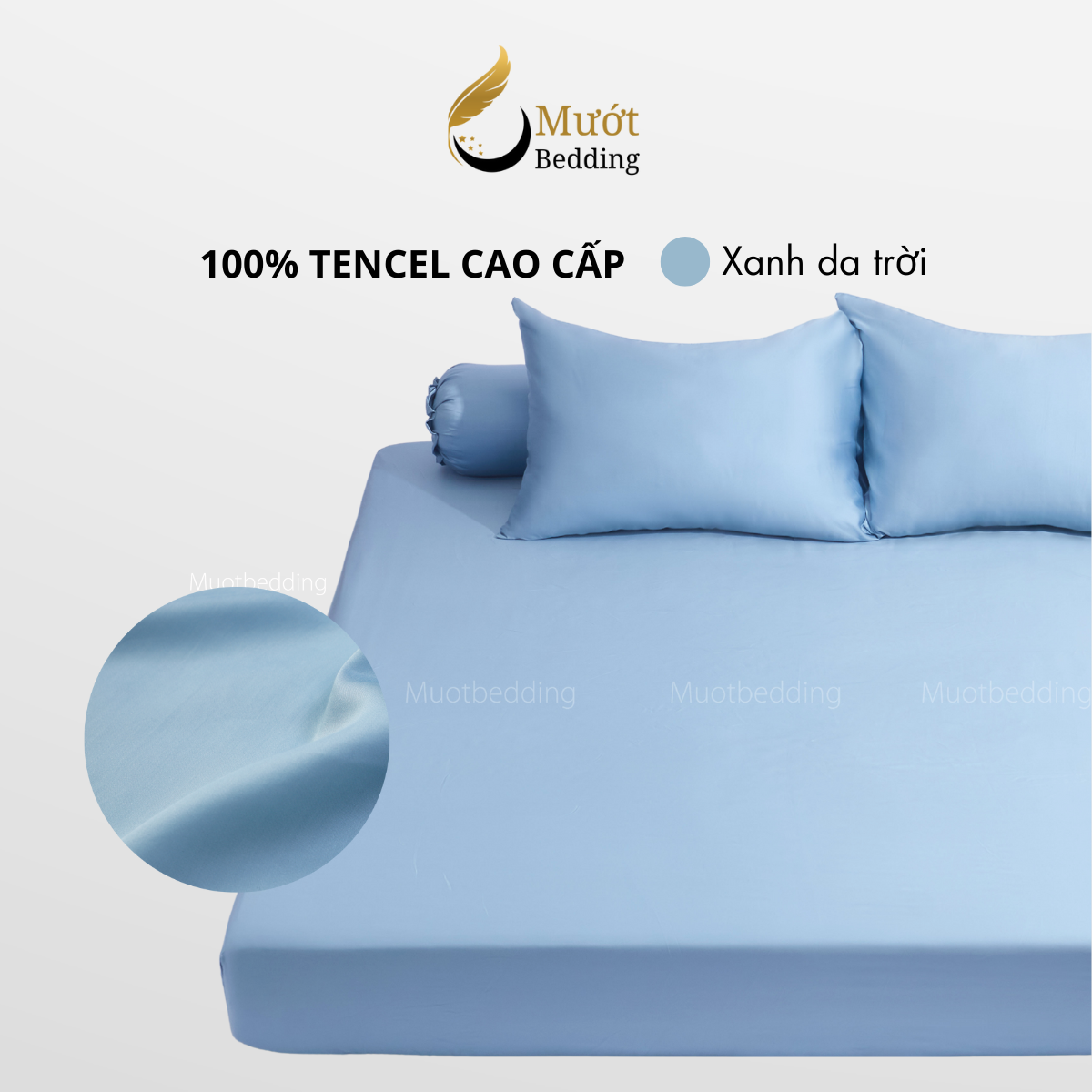 Bộ ga gối 4 món Lụa Tencel Mướt Bedding cao cấp trơn màu, set gồm 1 ga giường bo chun, 2 vỏ gối nằm và 1 vỏ gối ôm