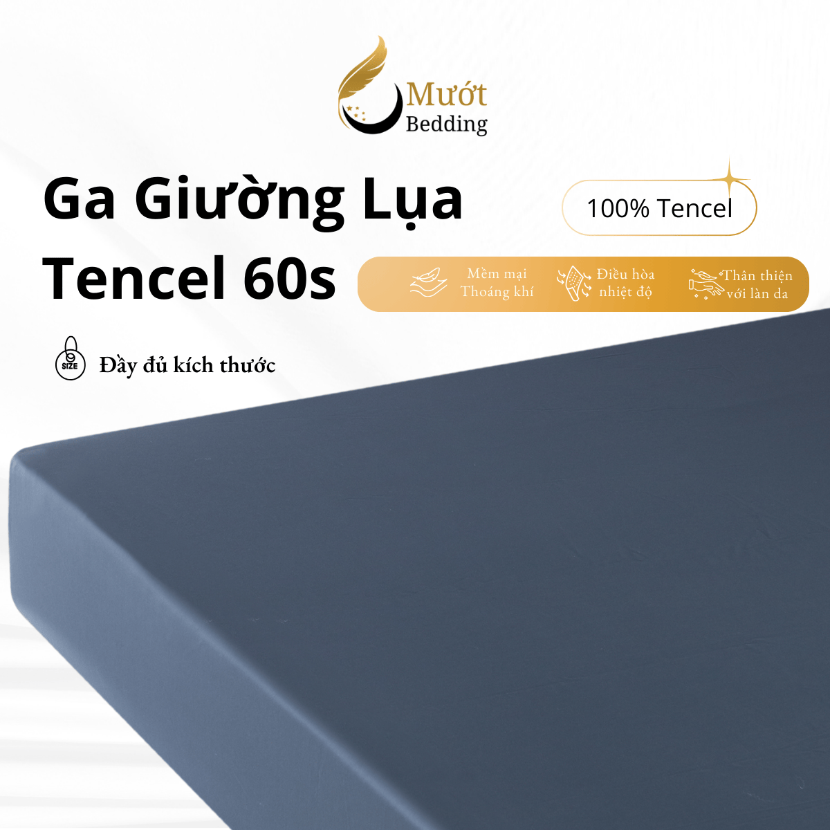Ga giường Lụa Tencel Mướt Bedding cao cấp trơn màu, drap bo chun đầy đủ kích thước