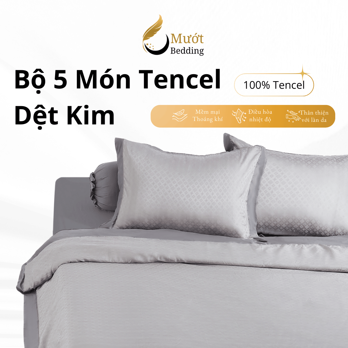 BST Ga gấm lụa 5 món cao cấp tencel dệt kim -  jacquard tencel Mướt bedding