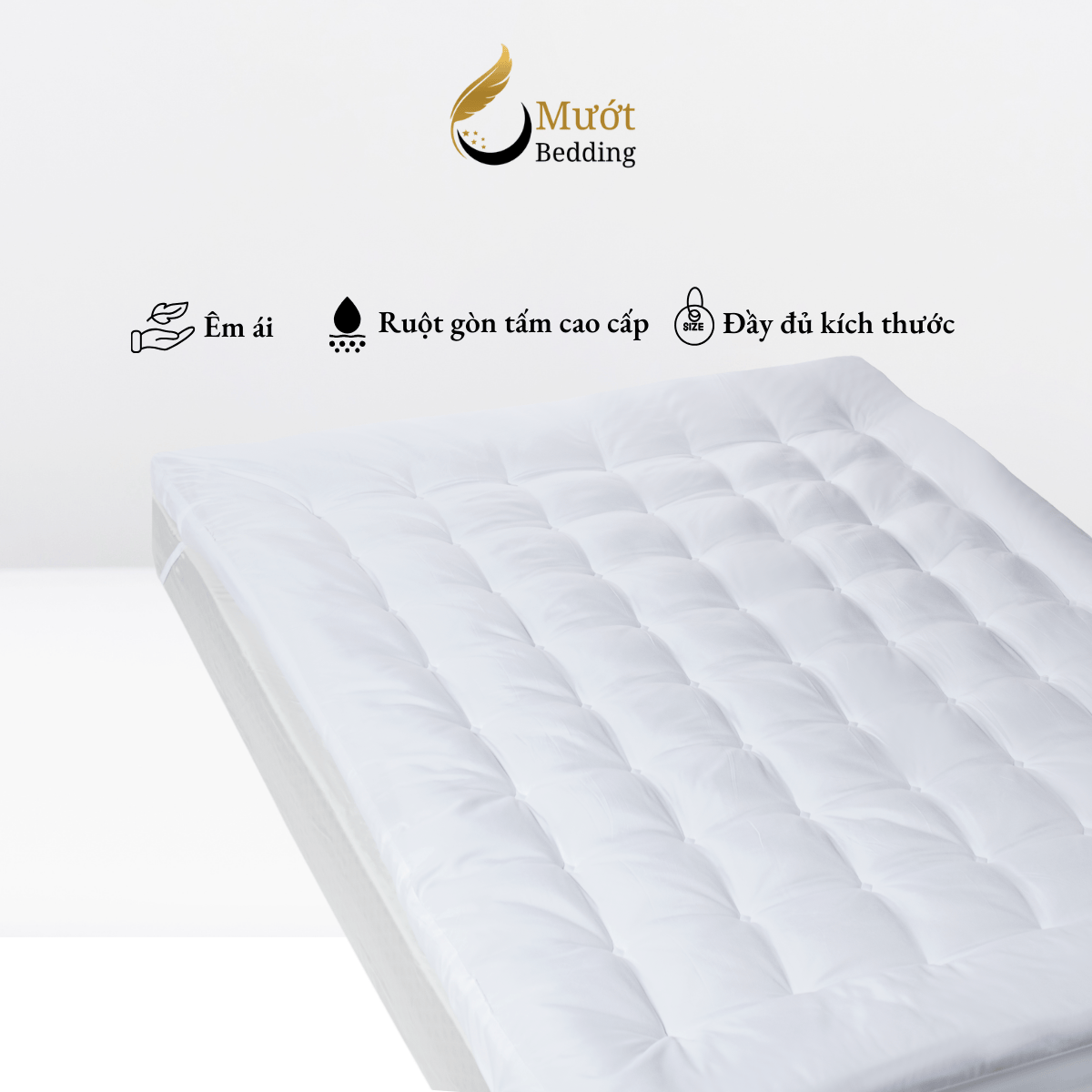 Topper Gòn Microfiber Mướt bedding đầy đủ Size dày dặn chất liệu Cao Cấp sử dụng văn phòng, gia đình