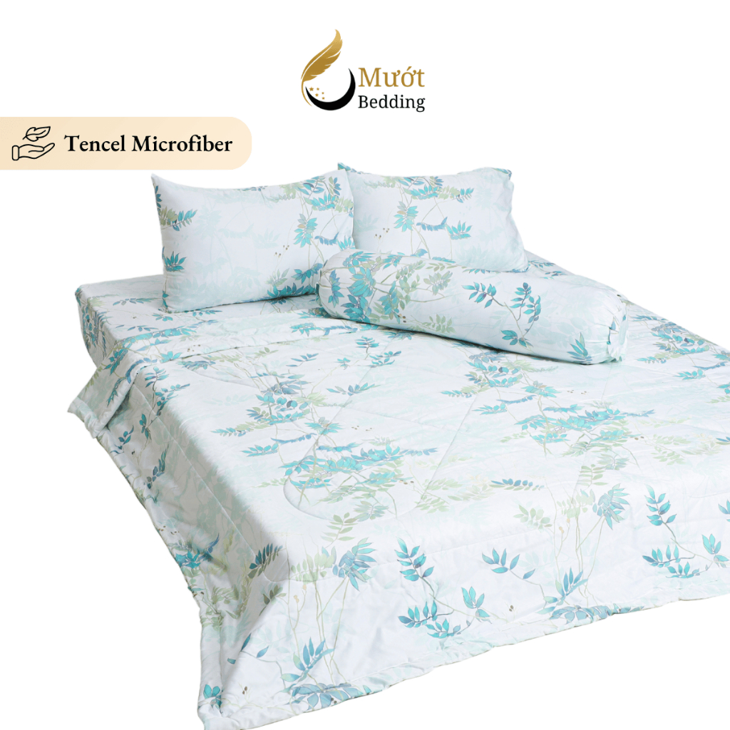 Bộ chăn ga gối 5 món cao cấp Mướt Bedding chất liệu lụa Tencel microfiber đủ size, chăn chần bông