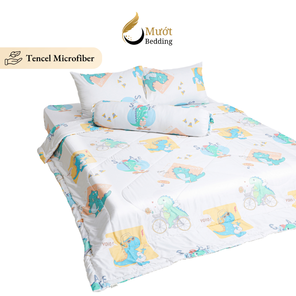Bộ chăn ga gối 5 món cao cấp Mướt Bedding chất liệu lụa Tencel microfiber đủ size, chăn chần bông