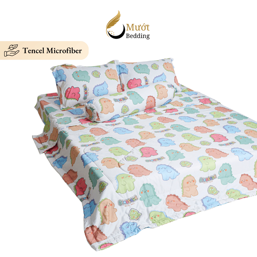 Bộ chăn ga gối 5 món cao cấp Mướt Bedding chất liệu lụa Tencel microfiber đủ size, chăn chần bông
