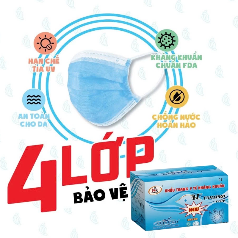 1 Hộp 50C Khẩu Trang Y Tế 4U Famapro 4