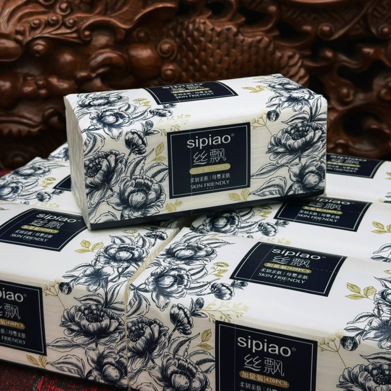 1 Thùng 20 Gói Giấy Ăn Sipao Hoa Xanh Đen 3