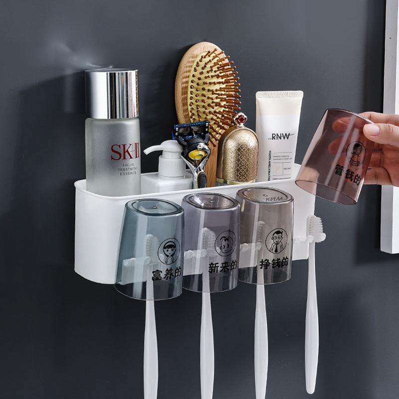 BỘ 4 CỐC KỆ ĐỂ BÀN CHẢI ĐÁNH RĂNG GIÁ TREO BÀN CHẢI NHẢ KEM HÀNG 5