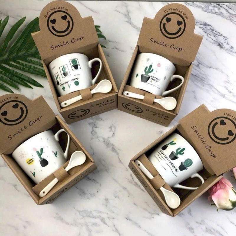 Bộ Cốc Sứ Kèm Thìa 4