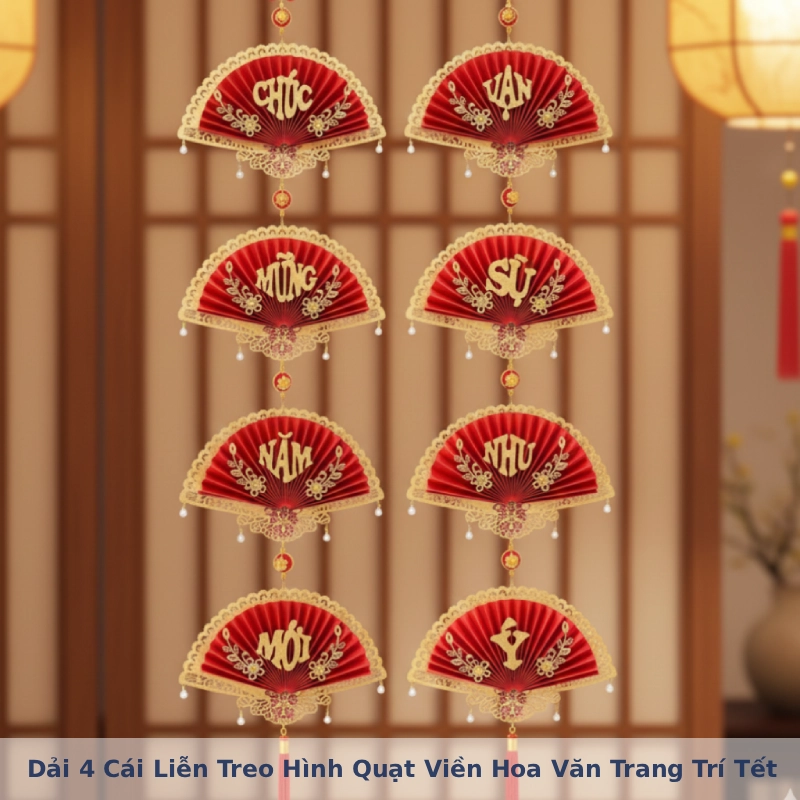 Dải 4 Cái Liễn Treo Hình Quạt Viền Hoa Văn Trang Trí Tết 3