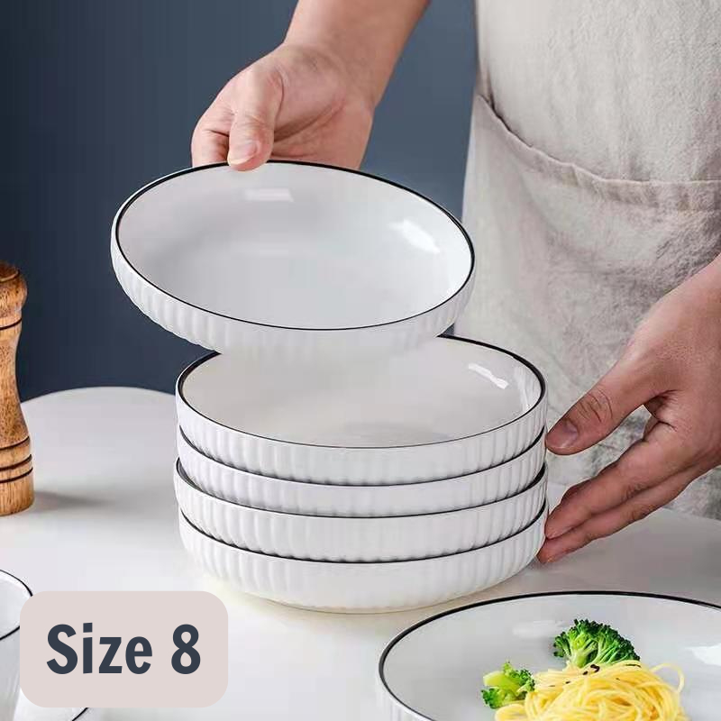 Đĩa Sứ Tròn Sọc Trắng Viền Đen Size 8-4