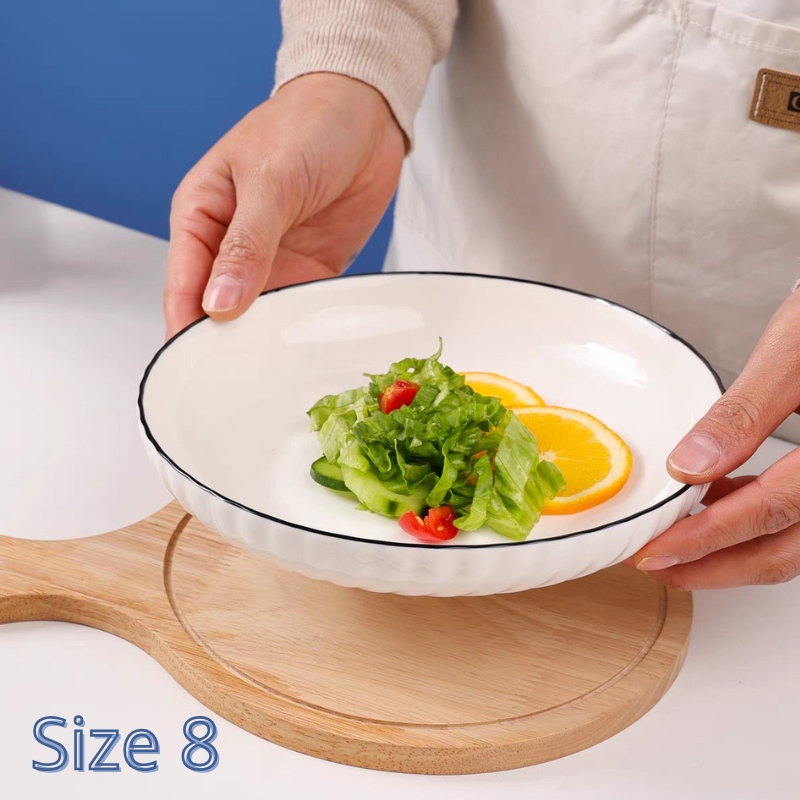 Đĩa Sứ Tròn Sọc Trắng Viền Đen Size 8-5