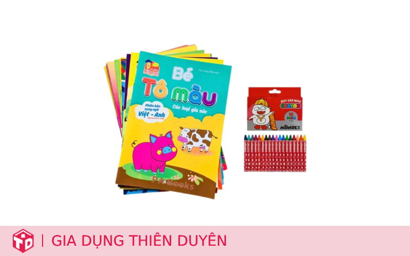 Đồ dùng học tập bao gồm gì? Tìm nguồn chuyên sỉ đồ dùng học tập ở đâu? - Combo 20 quyển sách tô màu tặng 1 hộp màu sáp cho bé