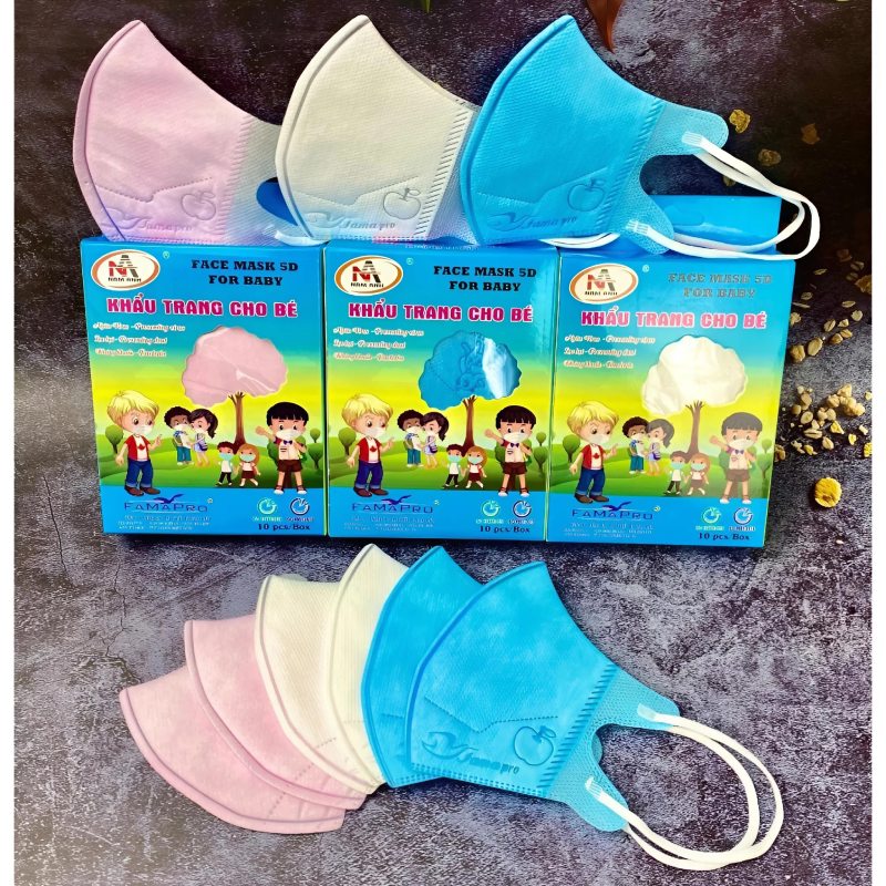 Hộp 10C Khẩu Trang 5D FAMAPRO Cho Bé Chun Trơn 4