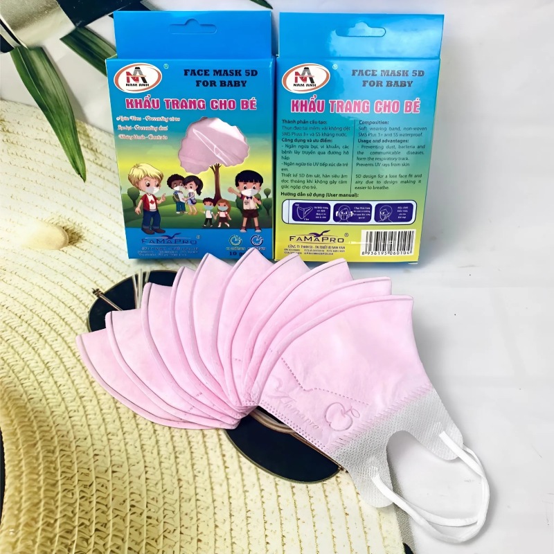 Hộp 10C Khẩu Trang 5D FAMAPRO Cho Bé Chun Trơn 5