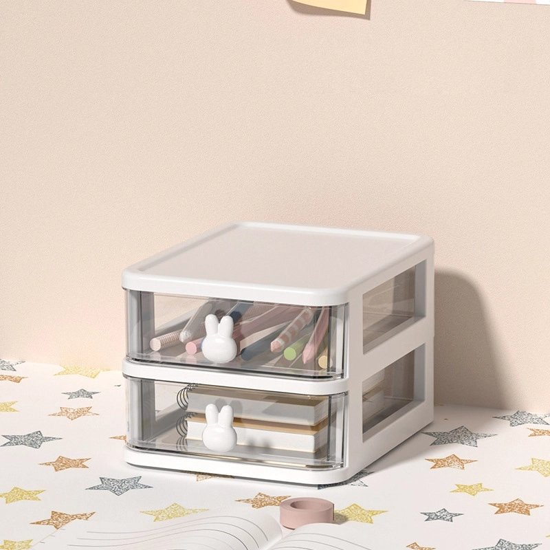 Hộp 2 ngăn để bàn mini có ngăn kéo tai thỏ, kệ để bút mini 5