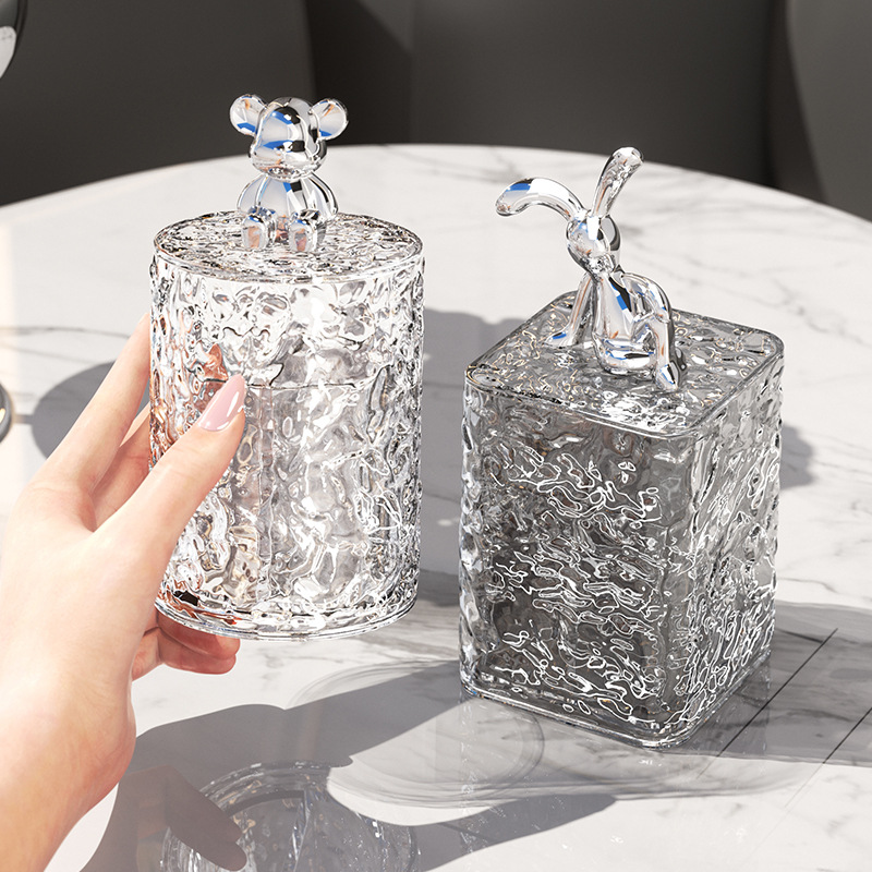 Hộp Đựng Tăm Họa Tiết Gấu Thỏ Gợn Sóng Dáng Tròn 6