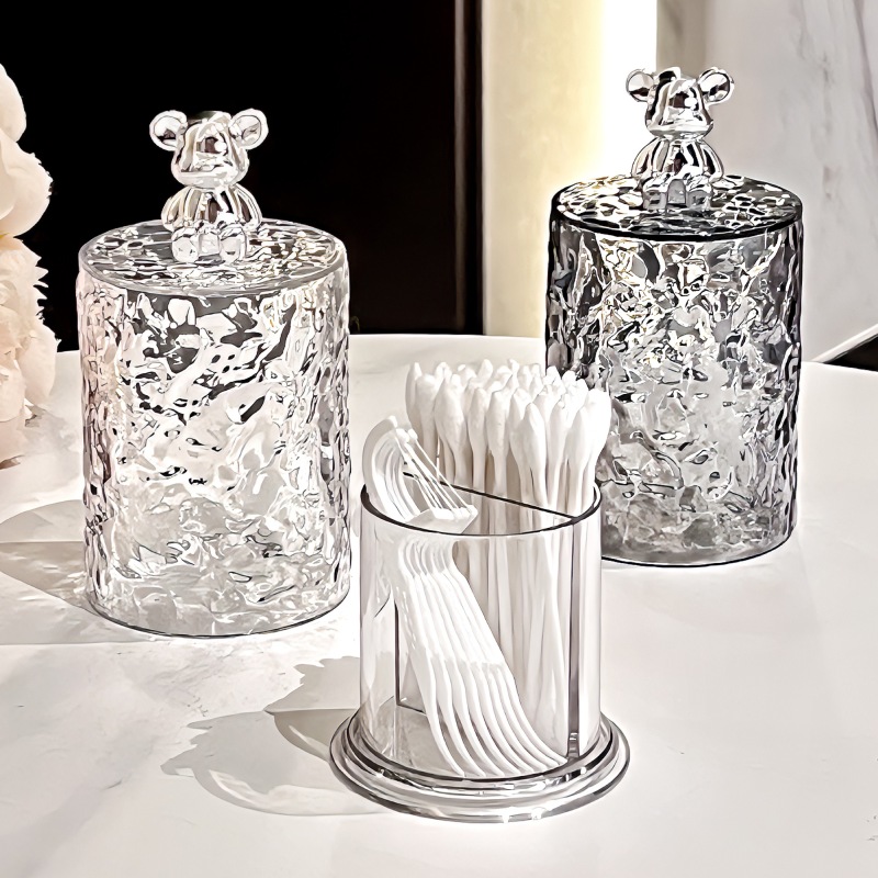 Hộp Đựng Tăm Họa Tiết Gấu Thỏ Gợn Sóng Dáng Tròn 5