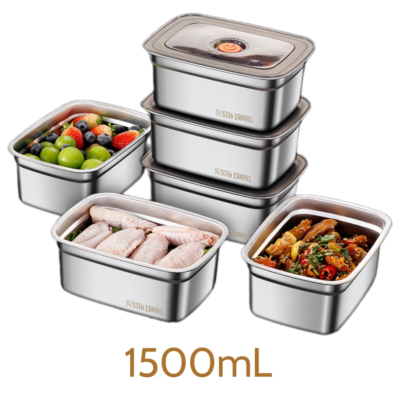 Hộp Đựng Thực Phẩm Inox Có Nắp Chân Không 1500ml - 5