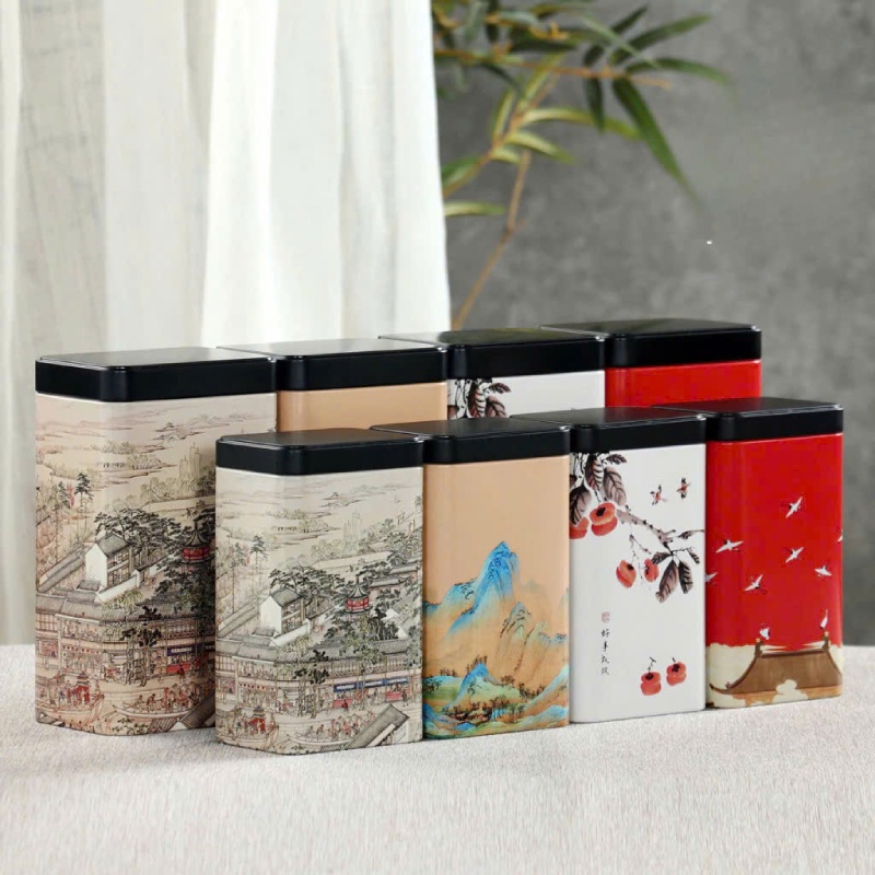 Hộp thiếc đựng trà hình chữ nhật hoạ tiết 5