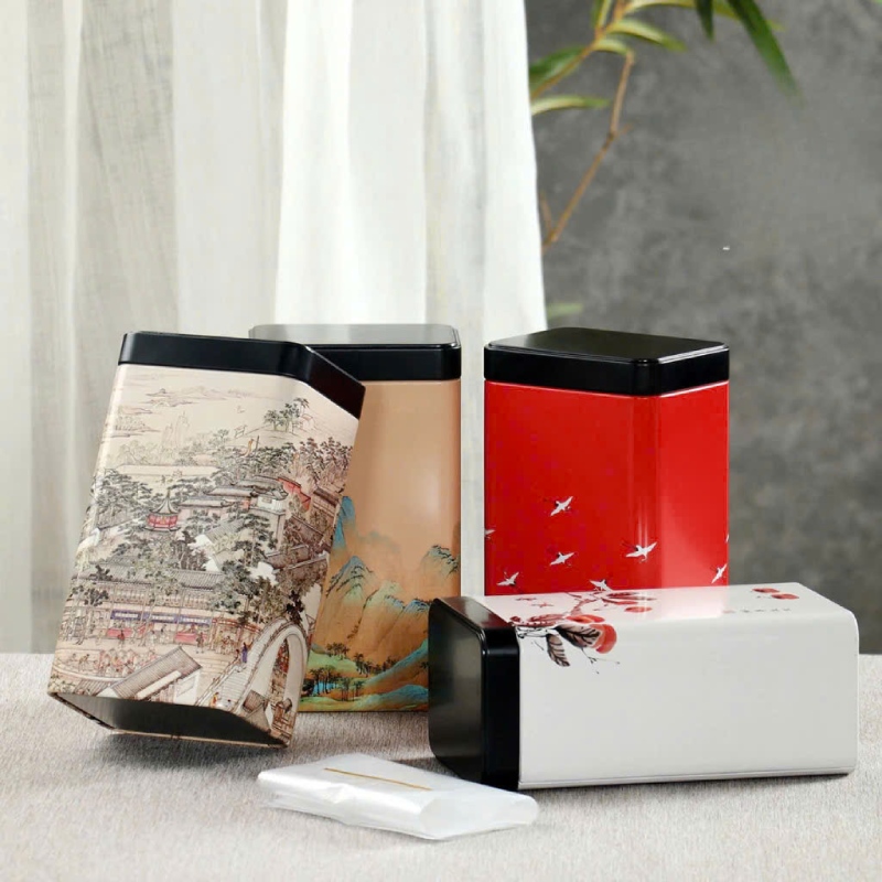 Hộp thiếc đựng trà hình chữ nhật hoạ tiết 4