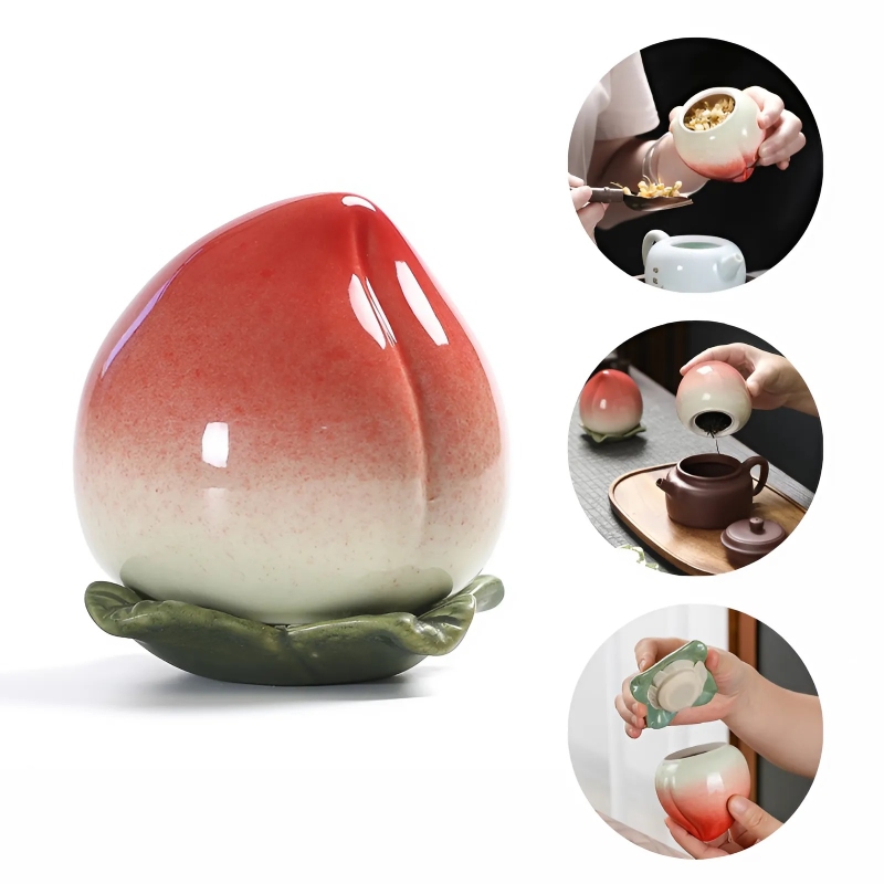 Hũ Đựng Trà Hình Quả Đào Bằng Sứ 5