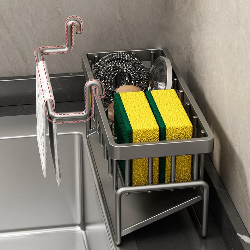 Kệ khay inox 304 chữ nhật để miếng rửa chén có Khay Hứng Nước 4