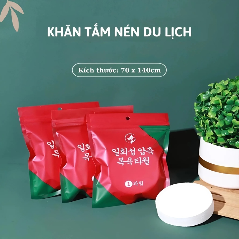 KHĂN NÉN MÀU ĐỎ TẮM 1 LẦN BỎ 4