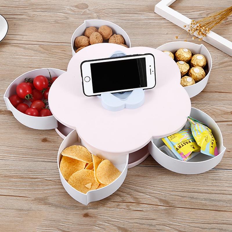 Khay Đựng Bánh Kẹo Tết Xoay 5 Cánh Hoa 1 Tầng 5