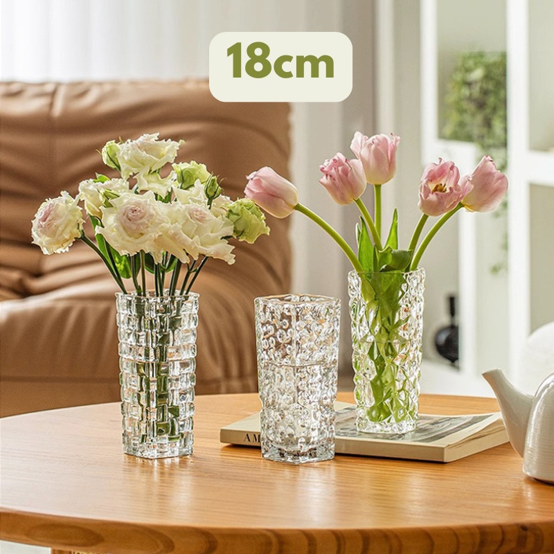 Lọ Hoa Thủy Tinh Trắng Hình Trụ Vuông Họa Tiết 18CM 4