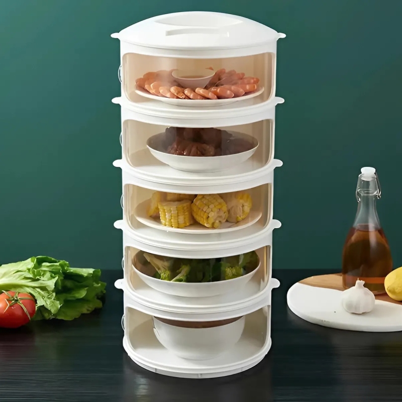 LỒNG BÀN MÀU TRẮNG 5 TẦNG KO GẤP GỌN GIỮ NHIỆT 4