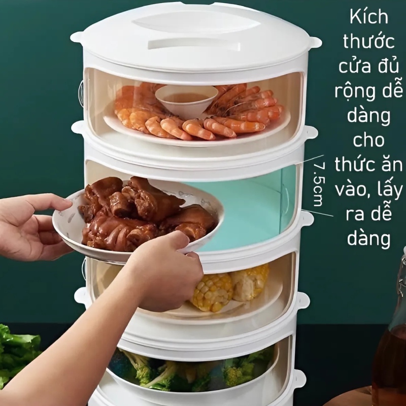 LỒNG BÀN MÀU TRẮNG 5 TẦNG KO GẤP GỌN GIỮ NHIỆT 5