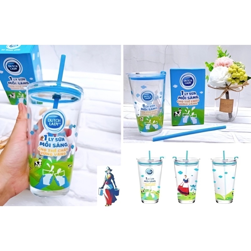 Ly Thủy Tinh Có Ống Hút HKM Cô gái Hà Lan 4