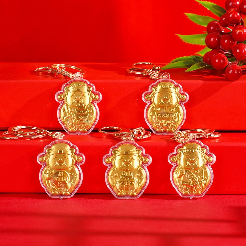 Móc Khóa Thần Tài Mạ Vàng Kèm Túi Nhung Đỏ 4