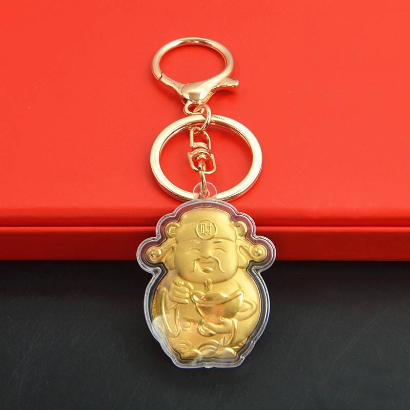 Móc Khóa Thần Tài Mạ Vàng Kèm Túi Nhung Đỏ 5